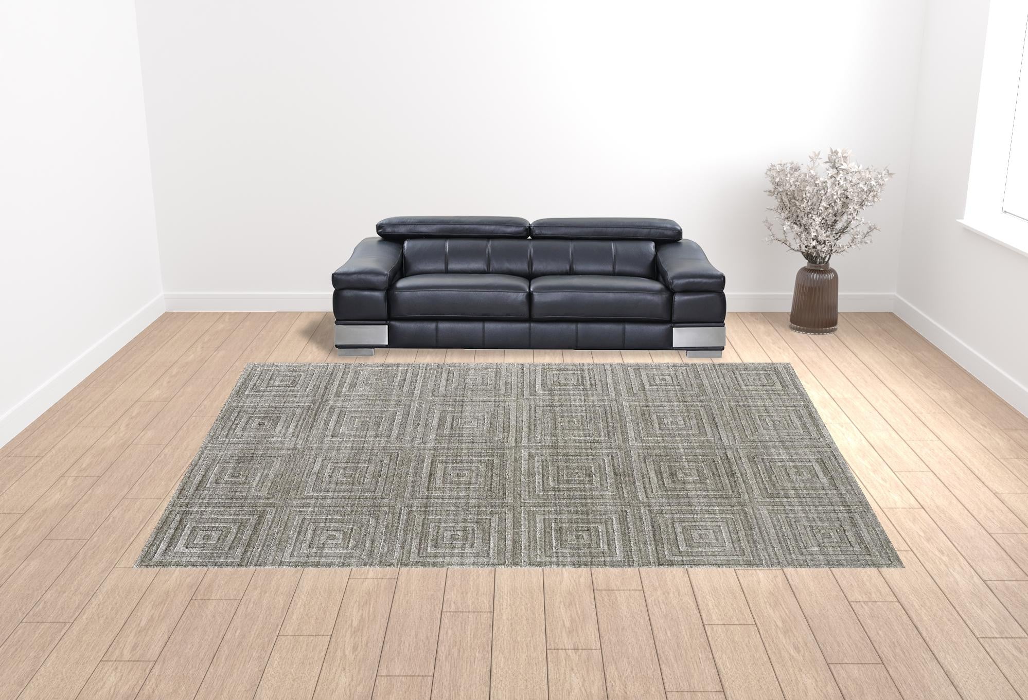 8' X 10' Gray And Black Striped Hand Woven Area Rug