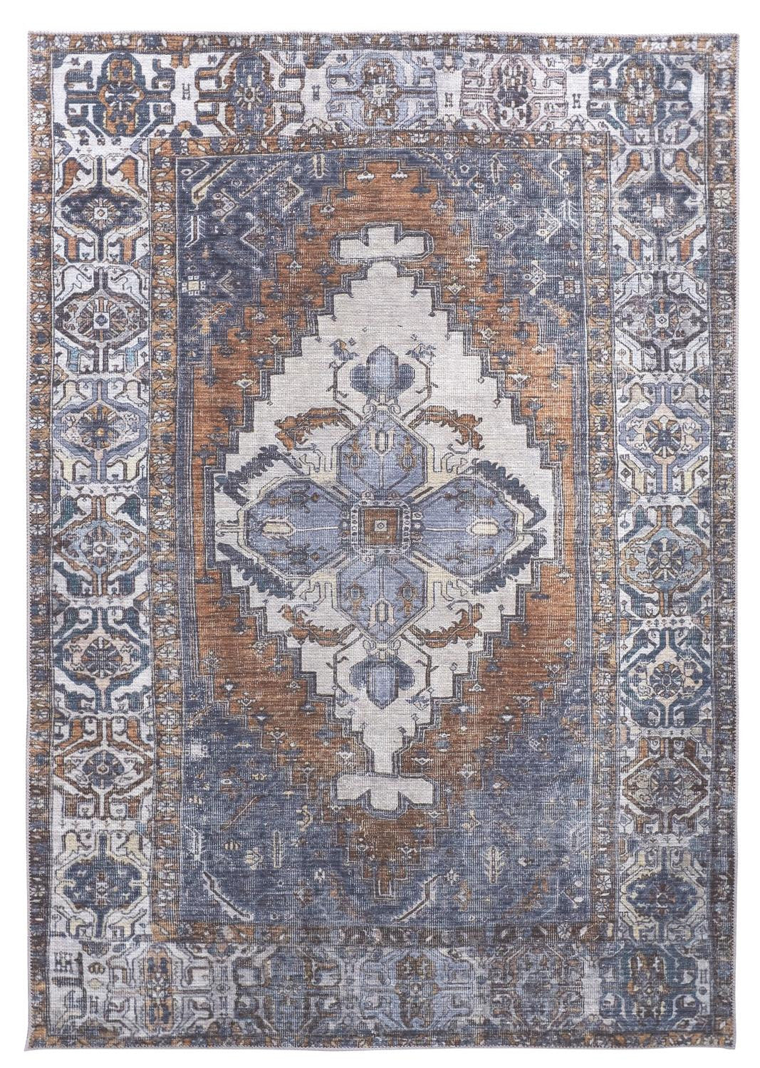 4' X 6' Blue Ivory And Brown Floral Area Rug