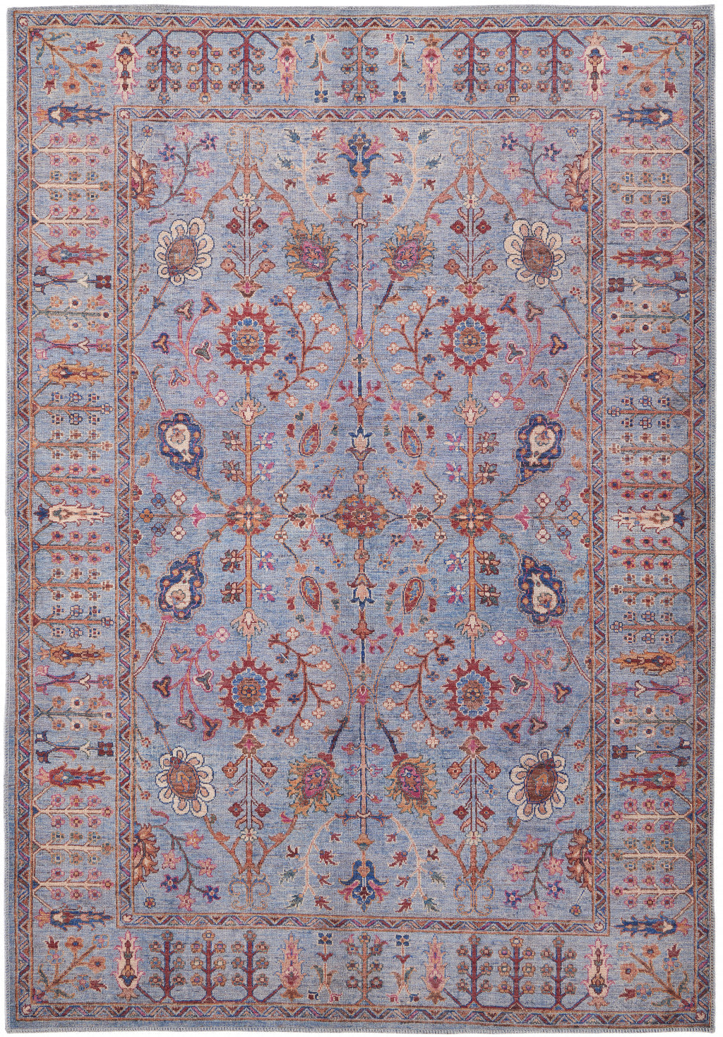 4' X 6' Gray Blue And Red Floral Power Loom Area Rug