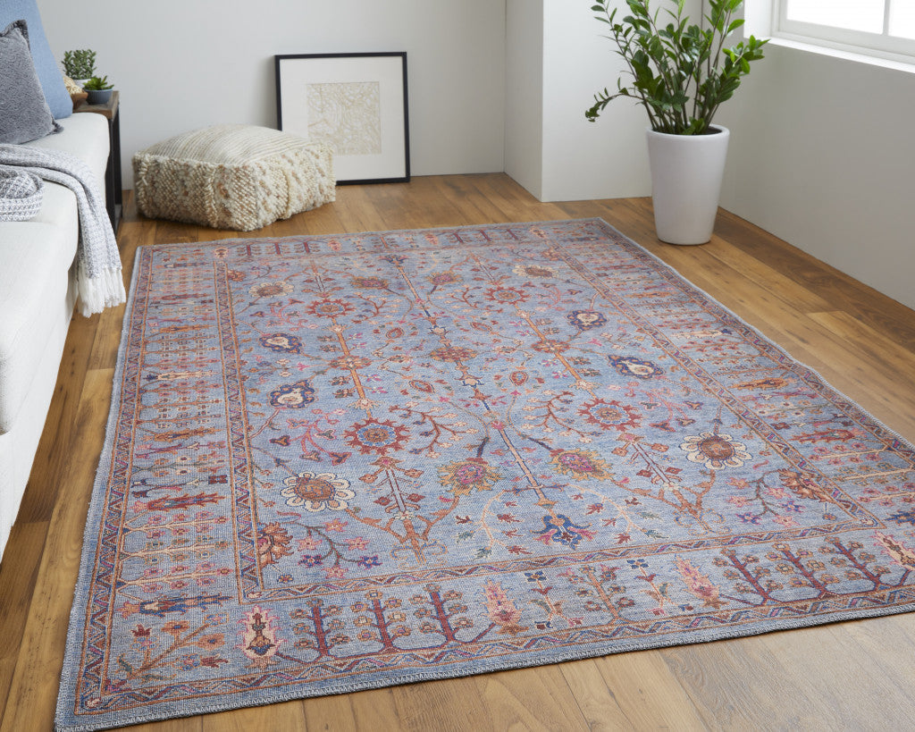 4' X 6' Gray Blue And Red Floral Power Loom Area Rug