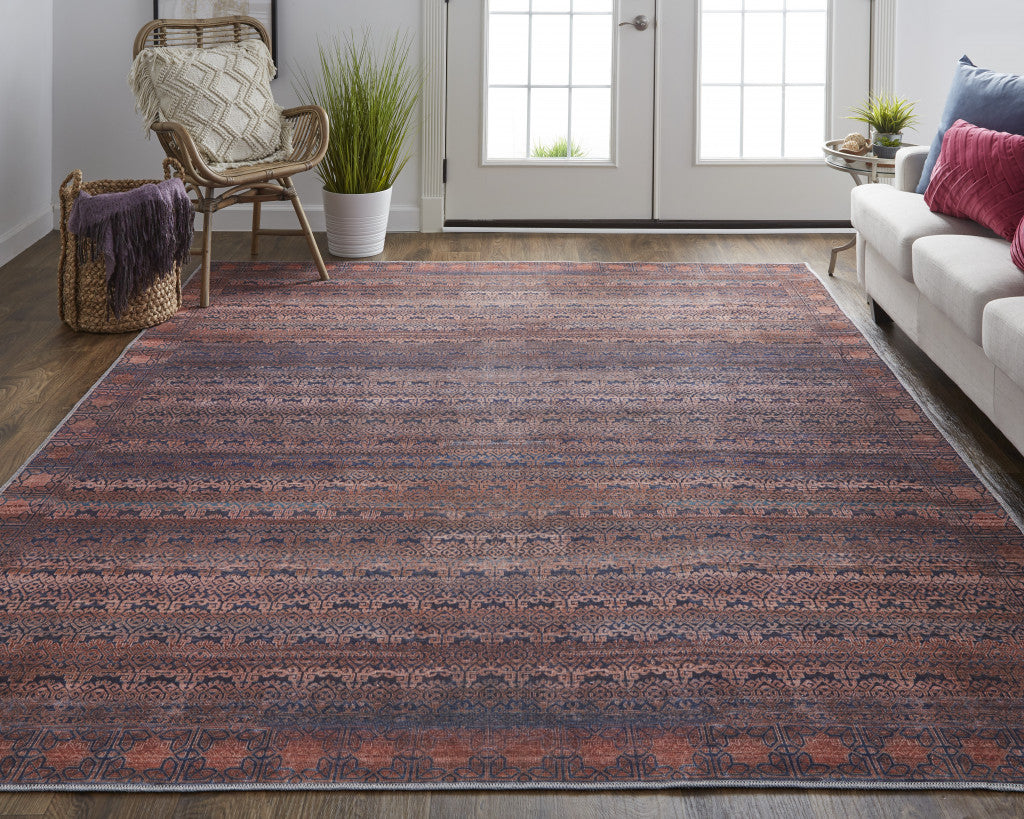 4' X 6' Red Brown And Blue Floral Power Loom Area Rug