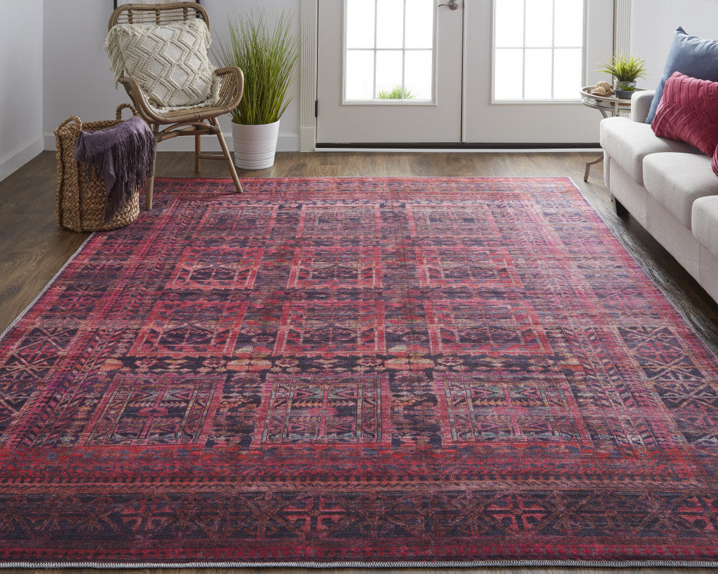 5' X 8' Red And Gray Geometric Power Loom Area Rug