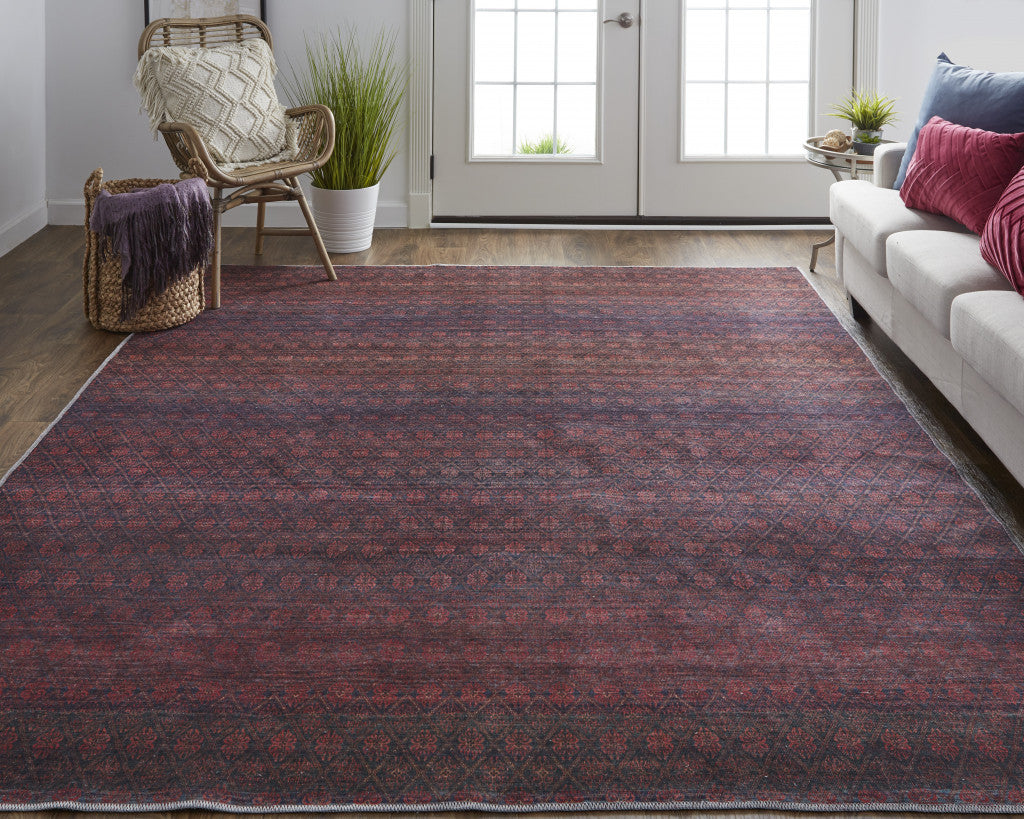 4' X 6' Red And Gray Striped Power Loom Area Rug