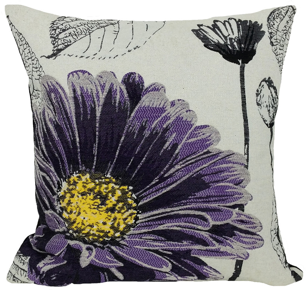 18"x18" Purple Polyester and Cotton blend Floral Zippered Pillow