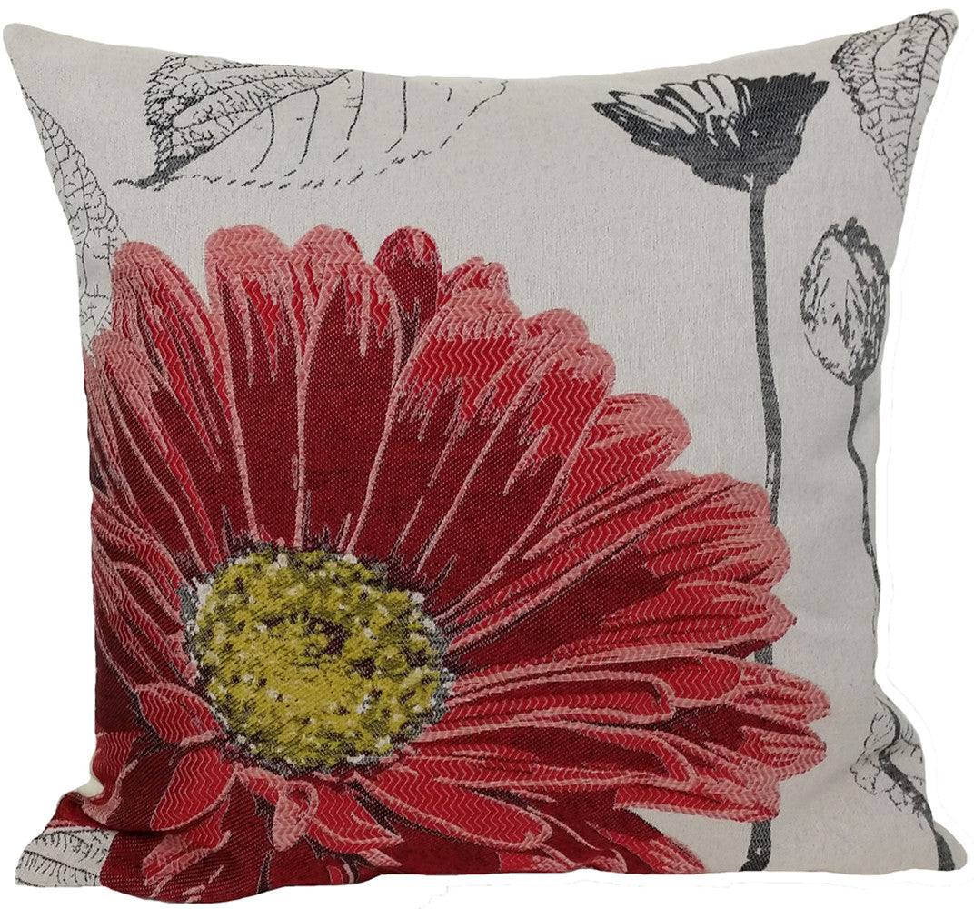 18"x18" Red Polyester and Cotton blend Floral Zippered Pillow