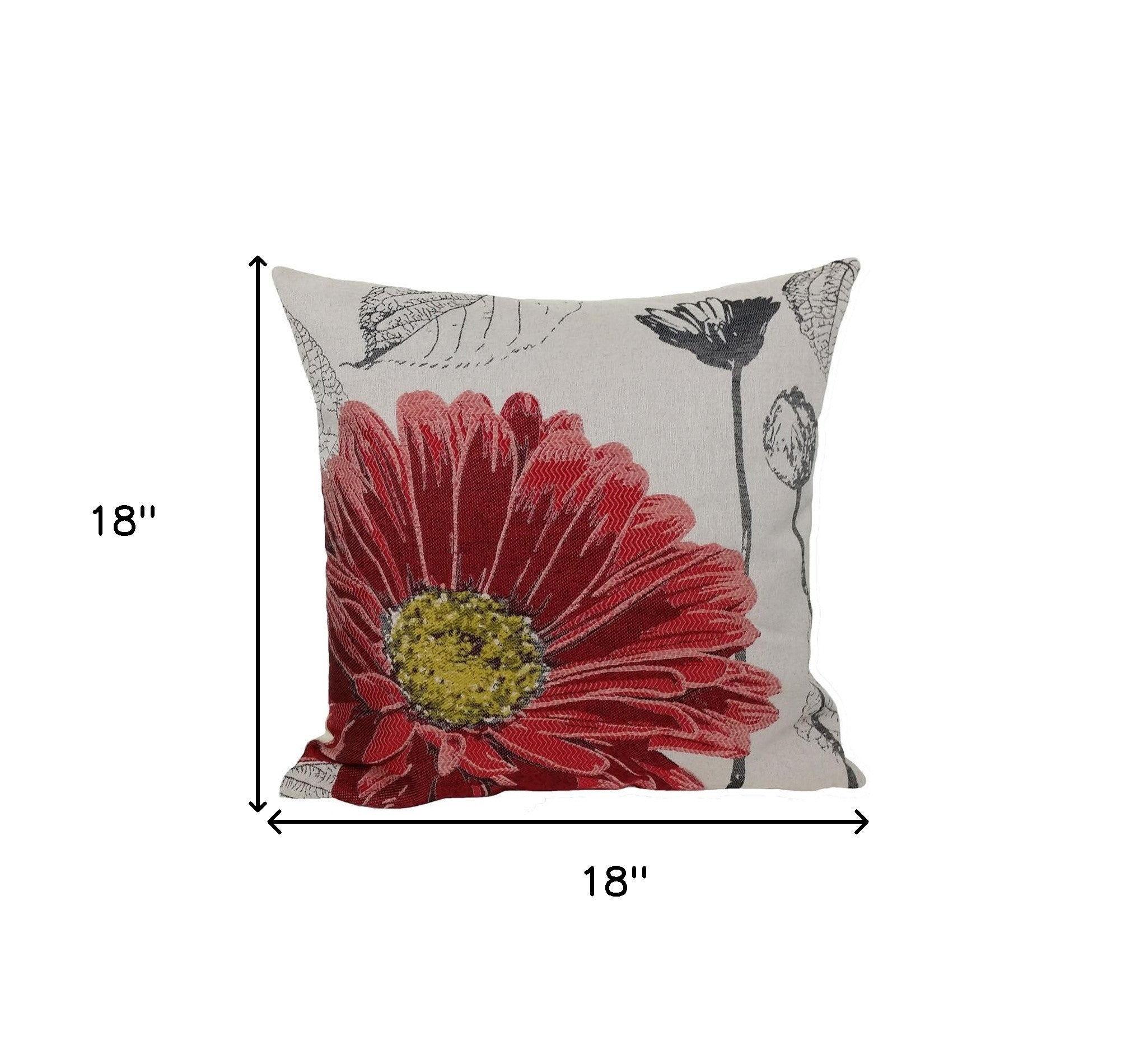 18"x18" Red Polyester and Cotton blend Floral Zippered Pillow