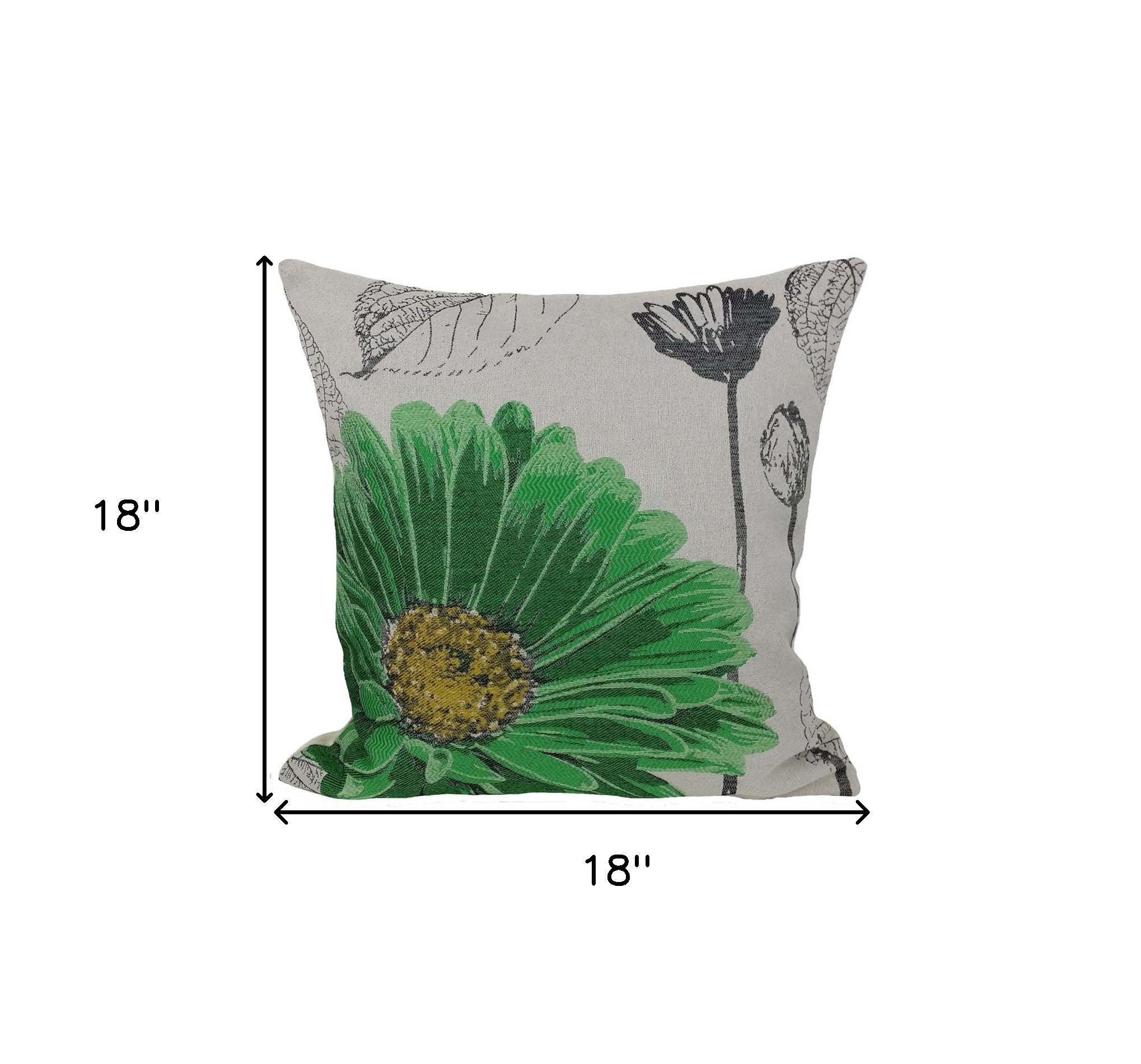 18"x18" Green Polyester and Cotton Blend Floral Zippered Pillow