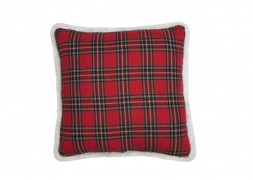 13.5"x13.5" Red and Black Christmas Polyester Plaid Pillow