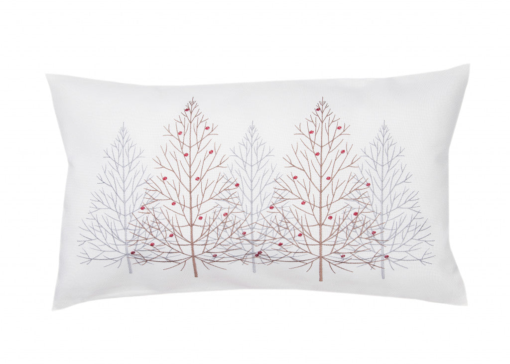 12" X 20" White Forest Christmas Trees Polyester Zippered Pillow With Embroidery