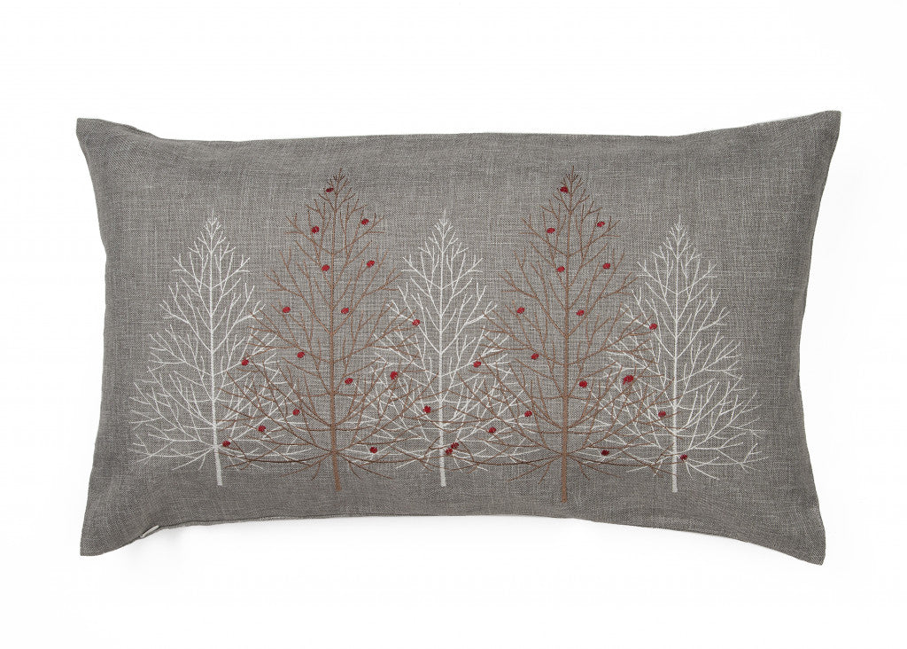 12" X 20" Gray Forest Christmas Trees Polyester Zippered Pillow With Embroidery