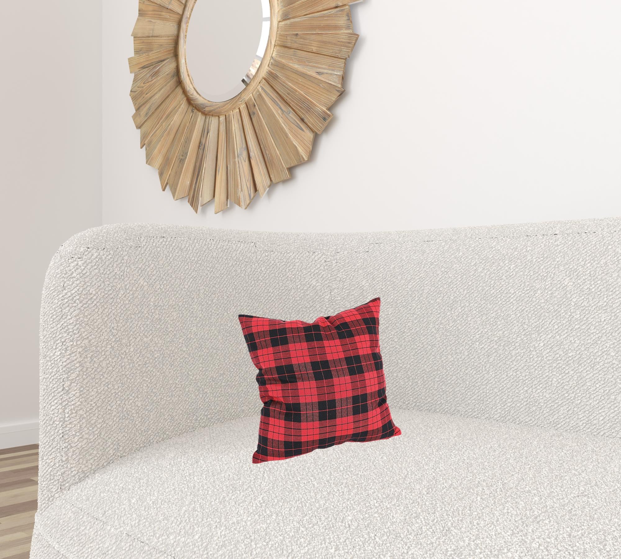 14" X 14" Black and Red Check Polyester Zippered Pillow