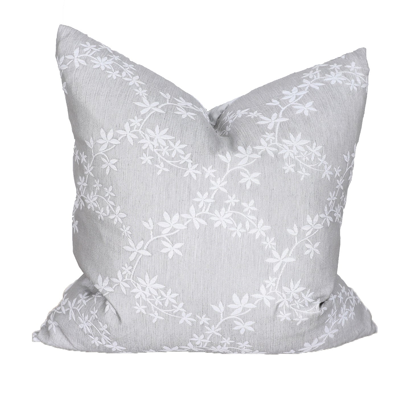 20" X 20" Gray and White Floral Polyester Zippered Pillow