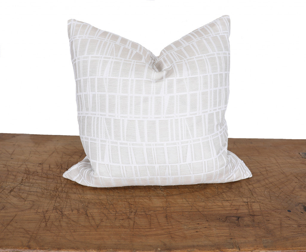 20" X 20" White and Gray Geometric Polyester Zippered Pillow