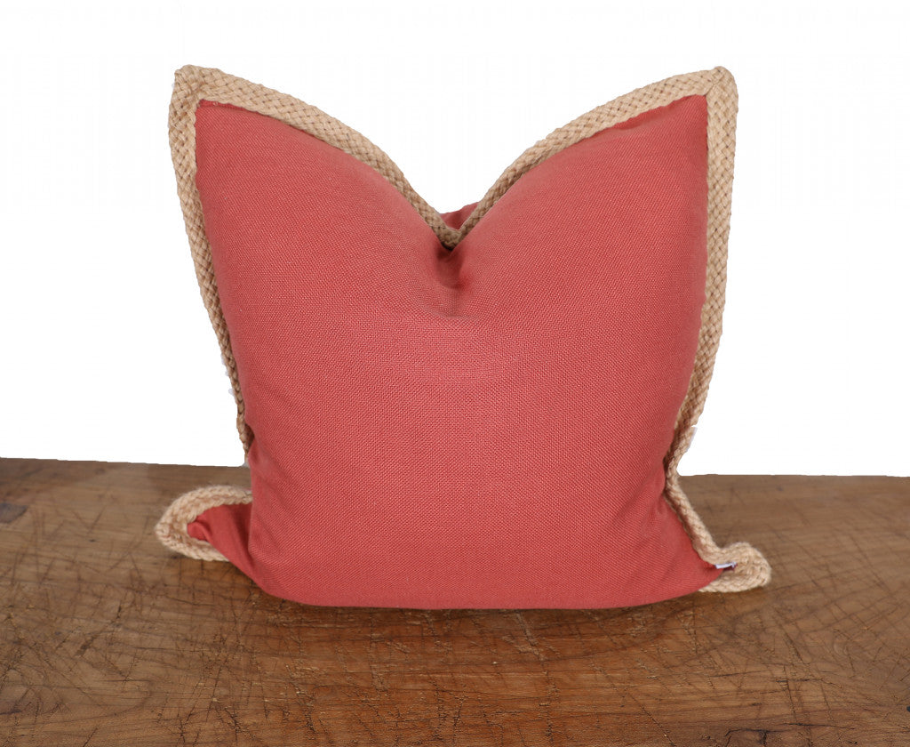 24" X 24" Brown and Red Polyester Zippered Pillow with Jute Trim