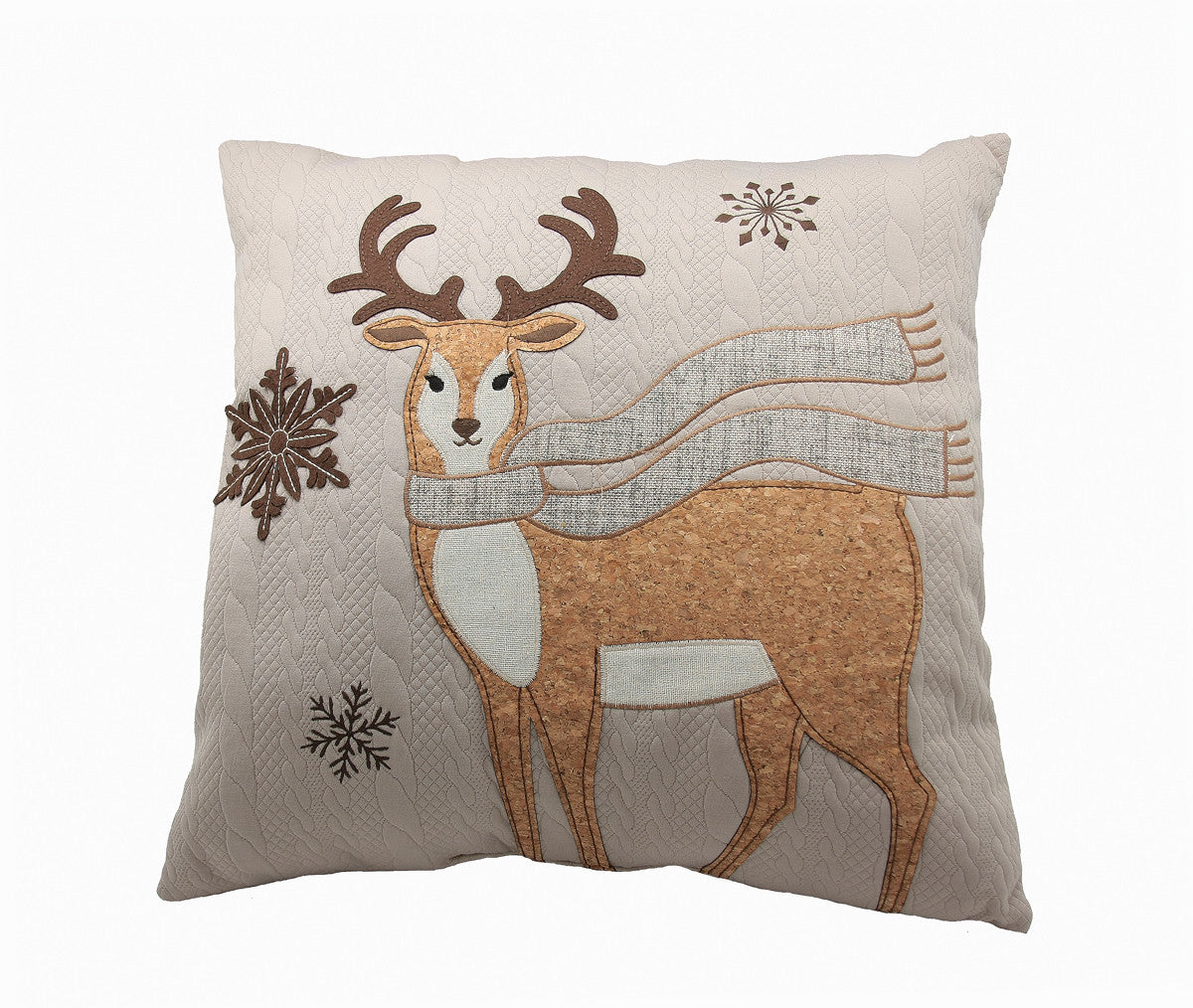 18" X 18" Beige and Brown Deer Christmas Reindeer Polyester Zippered Pillow