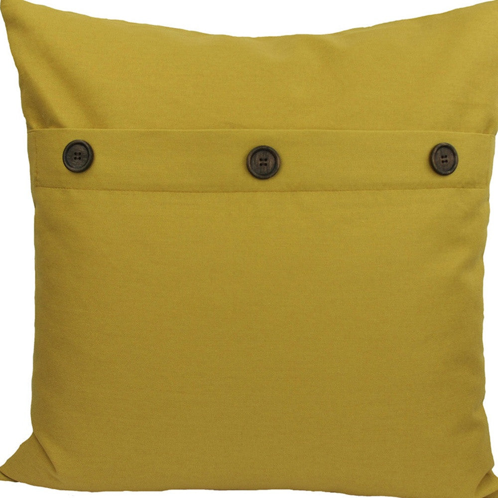 20" X 20" Yellow Linen Blend Zippered Pillow With Buttons