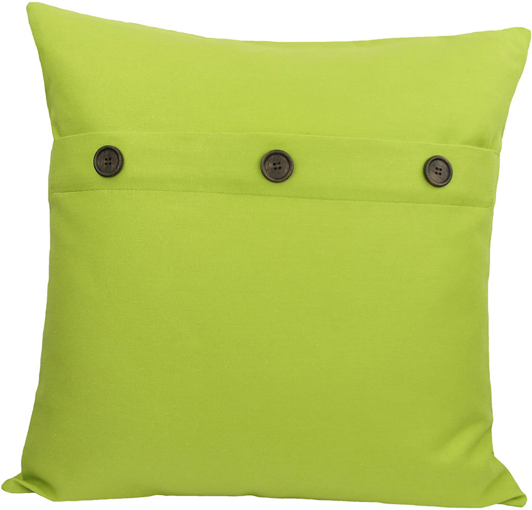 20" X 20" Green Linen Blend Zippered Pillow With Buttons