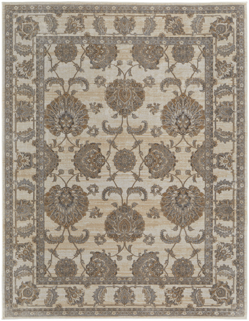 9' X 12' Tan Ivory And Brown Power Loom Area Rug