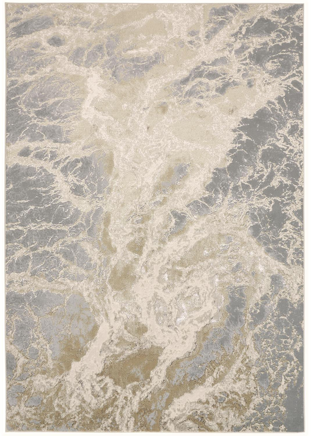 2' X 3' Ivory Silver And Gold Abstract Stain Resistant Area Rug