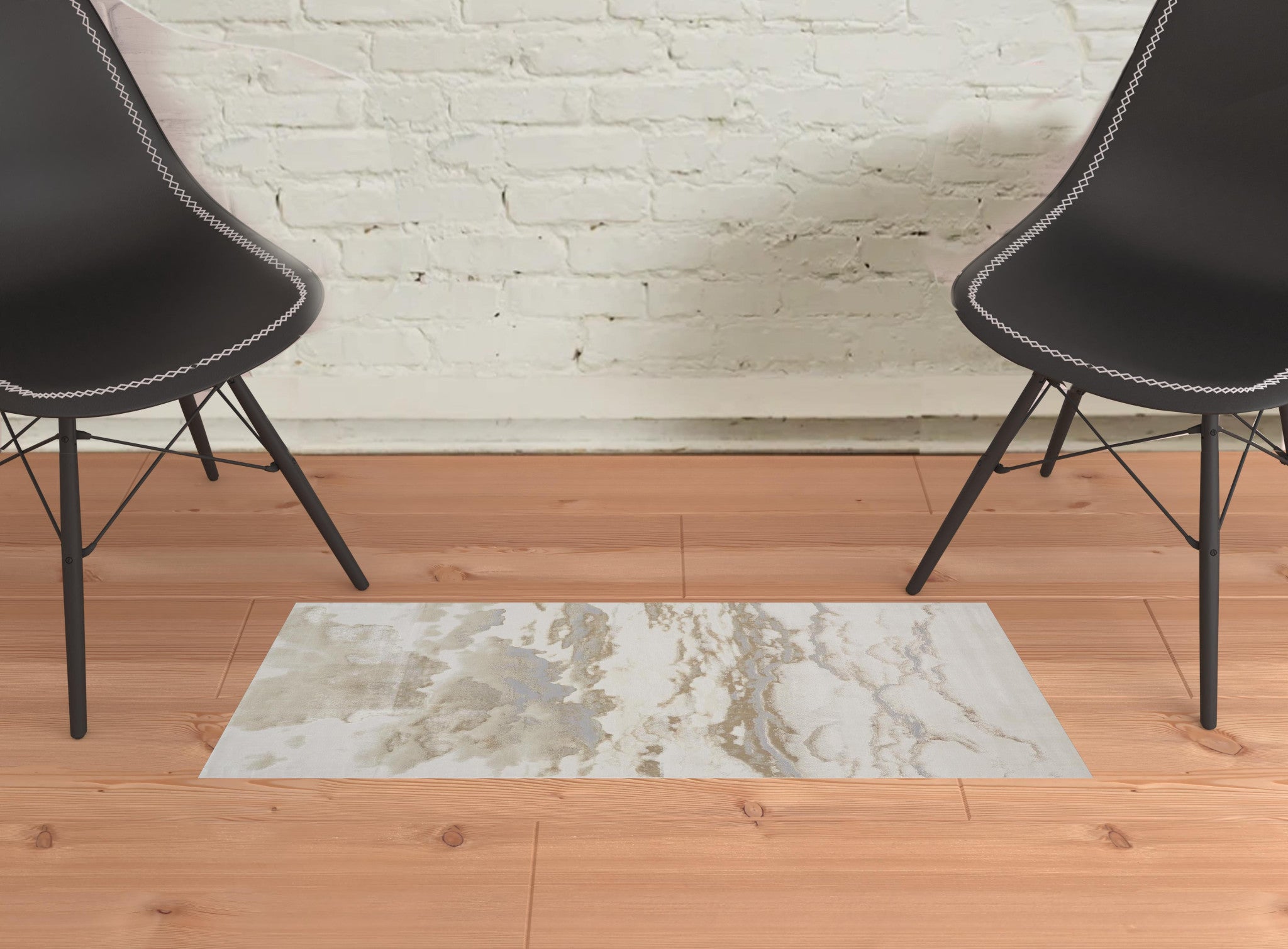 2' X 3' Ivory Tan And Gray Abstract Stain Resistant Area Rug