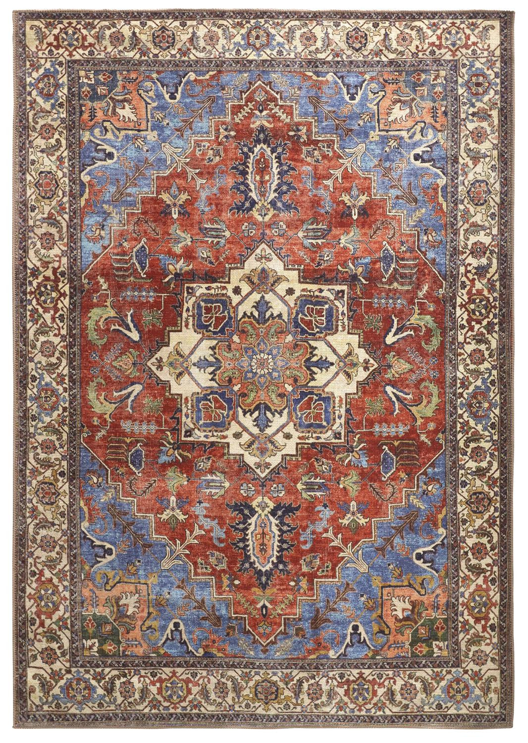 2' X 3' Blue Red And Ivory Floral Area Rug