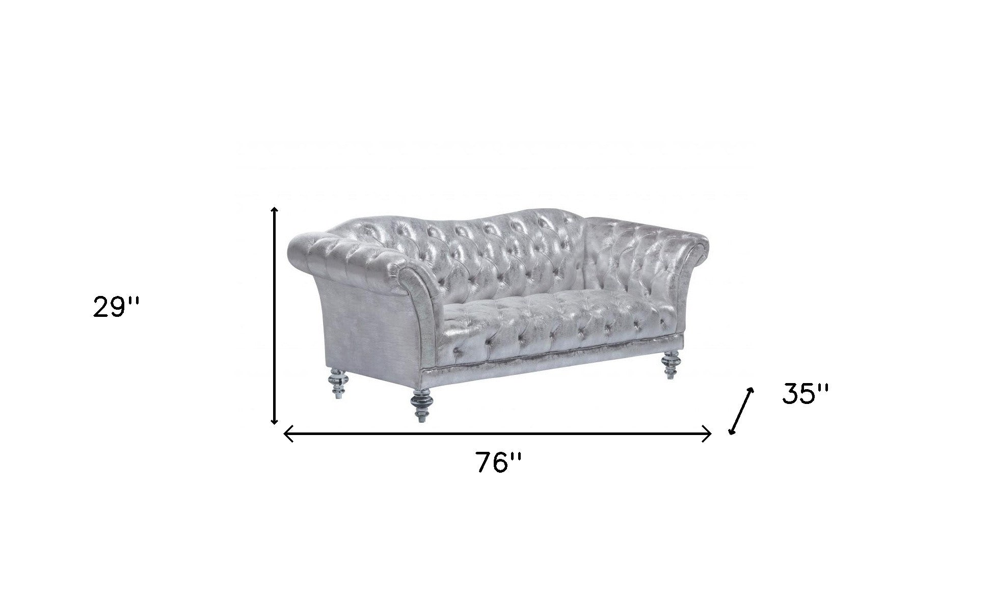 76" Metallic Silver And Silver Velvet Loveseat