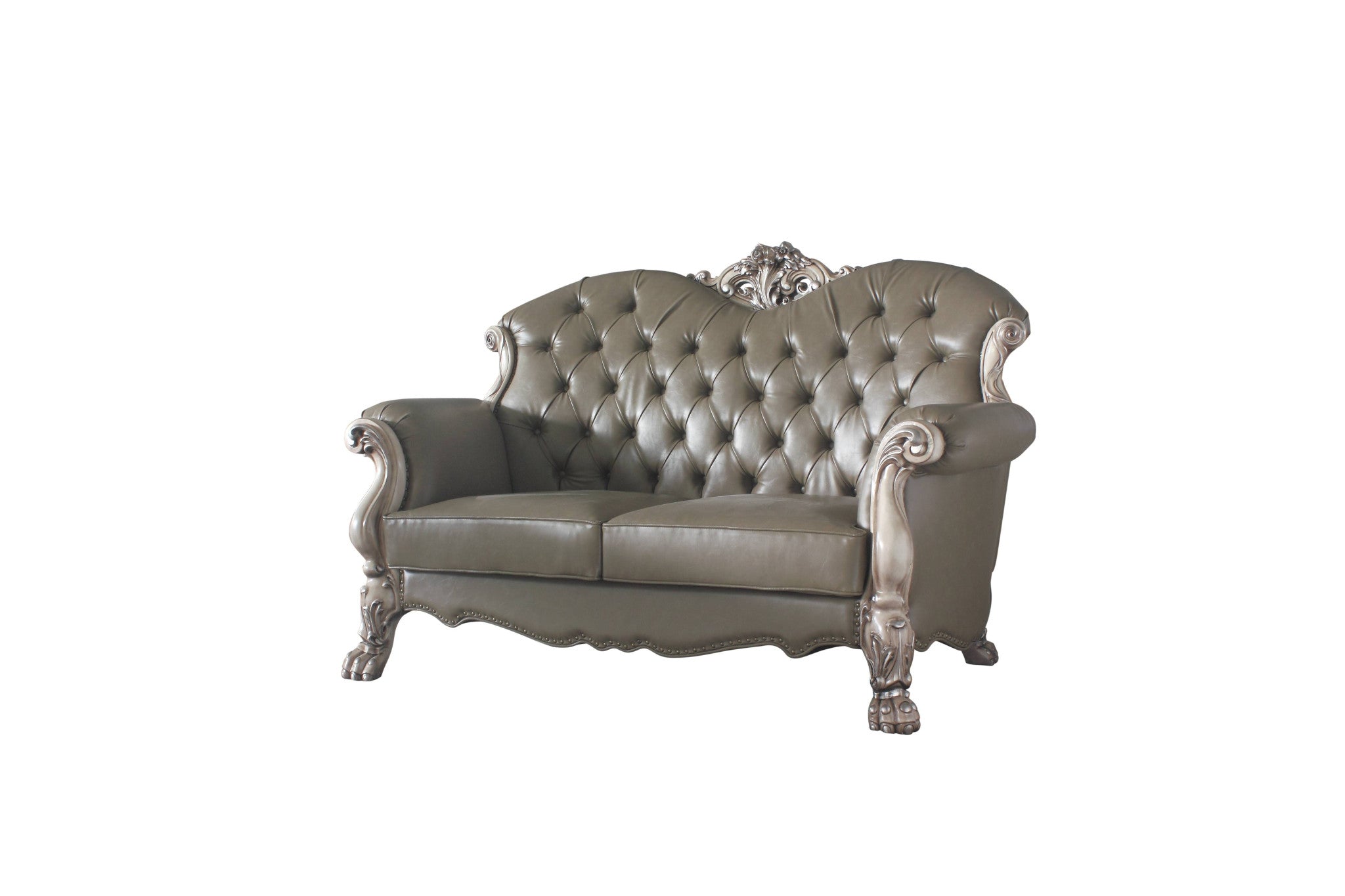 71" Patina And Bone Faux Leather Loveseat and Toss Pillows