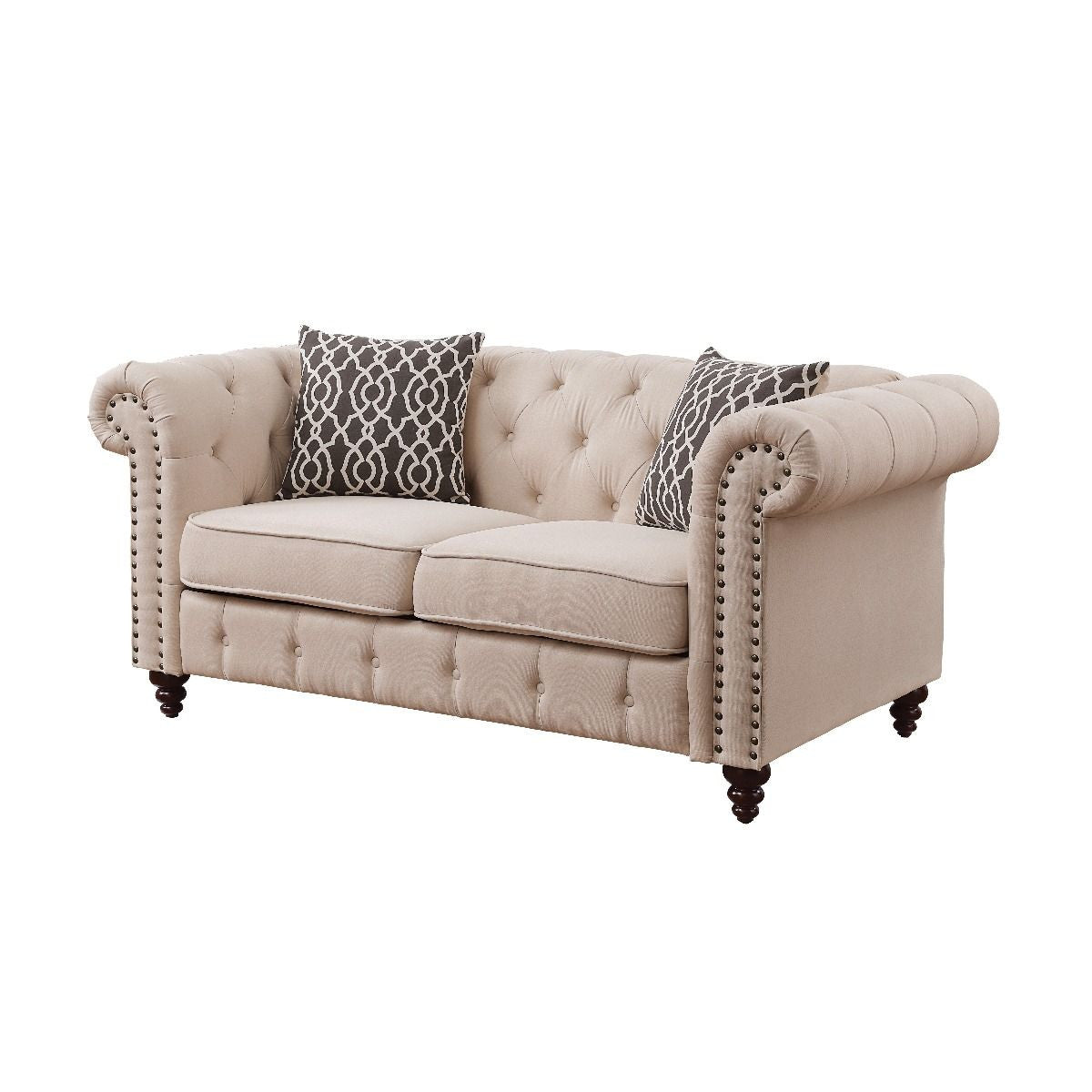 67" Beige 100% Linen And Black Love Seat