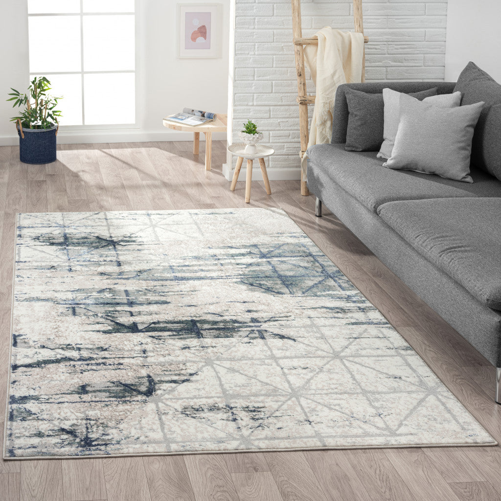 8' X 10' Blue Abstract Stain Resistant Area Rug