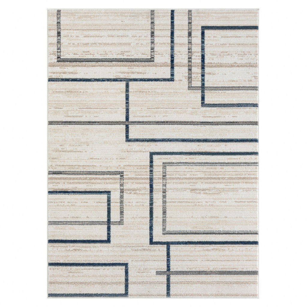 5' X 7' Ivory Blue and Gray Geometric Area Rug