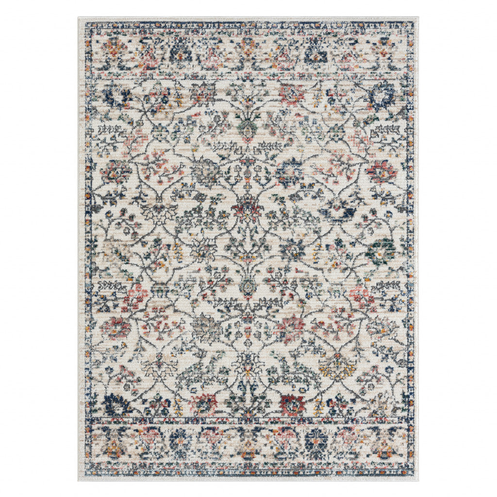 5' X 7' Ivory Floral Area Rug