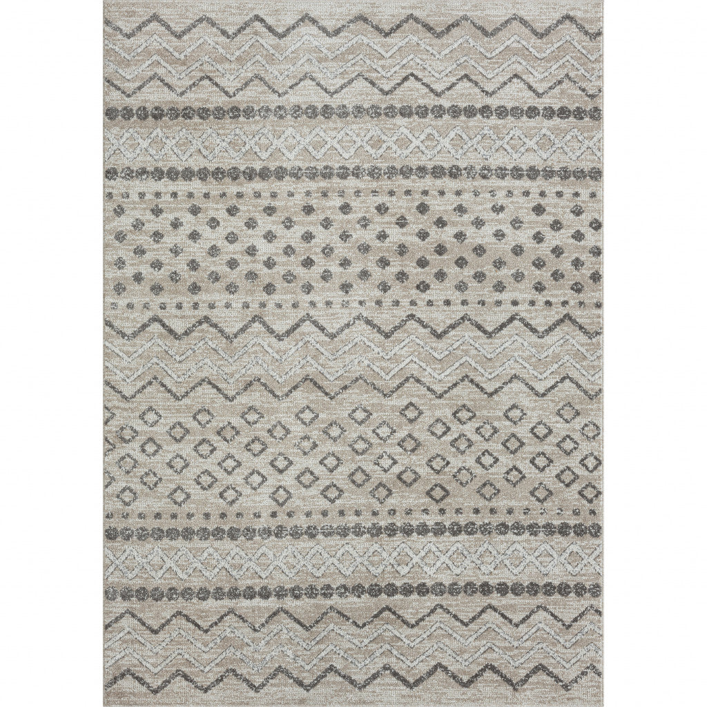 5' X 7' Beige Geometric Washable Area Rug