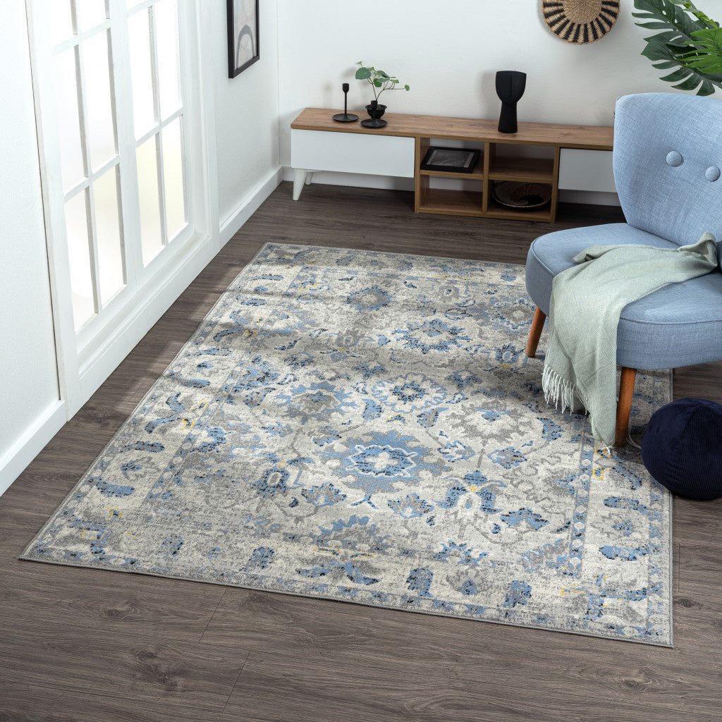 8' X 10' Blue Floral Area Rug