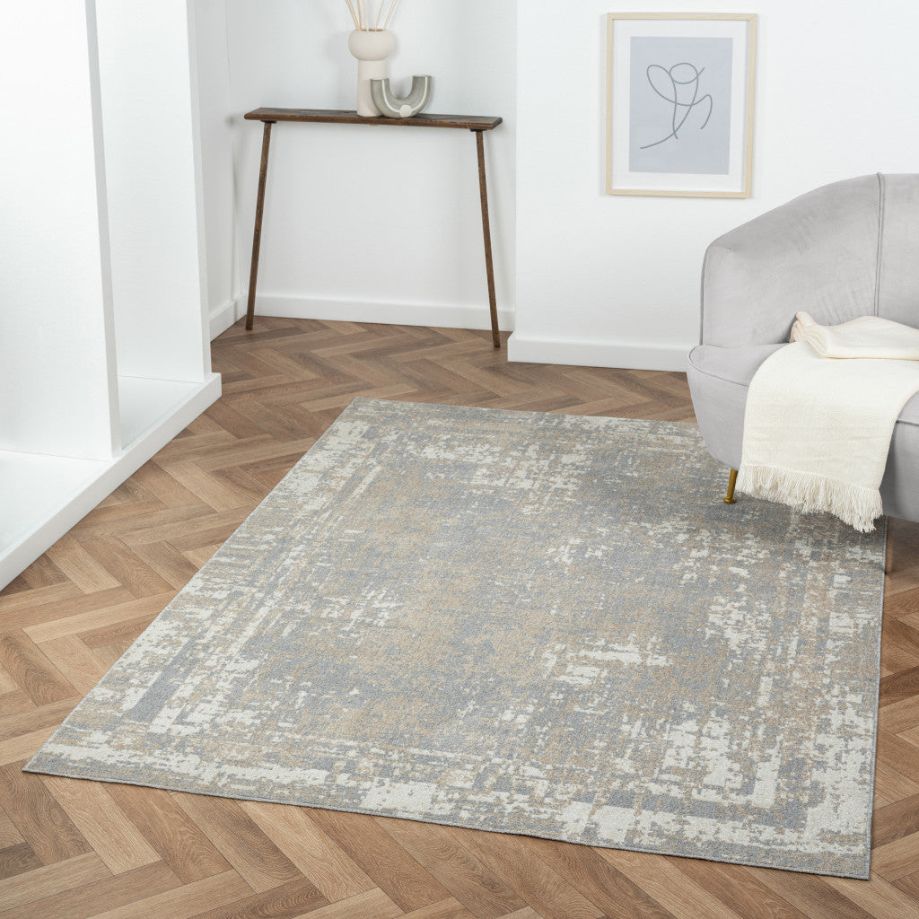 5' X 7' Gray Abstract Distressed Washable Area Rug