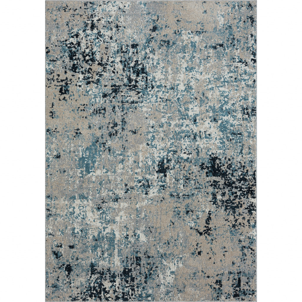 5' X 7' Blue Abstract Distressed Washable Area Rug