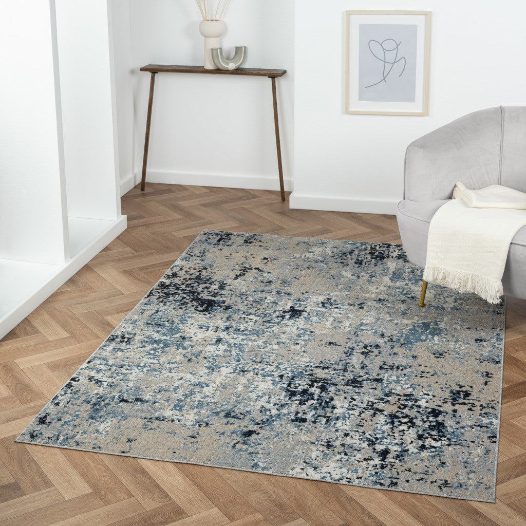 5' X 7' Blue Abstract Distressed Washable Area Rug