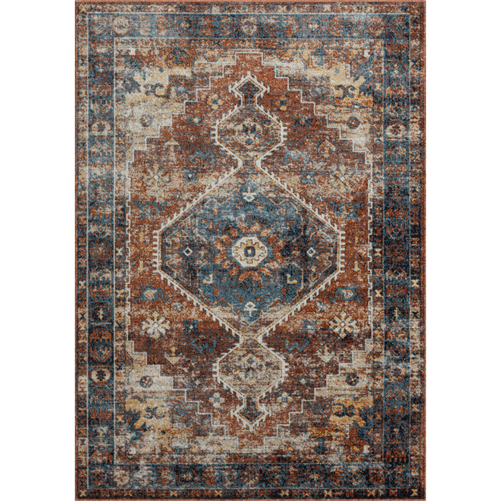 5' X 7' Blue Medallion Distressed Washable Area Rug