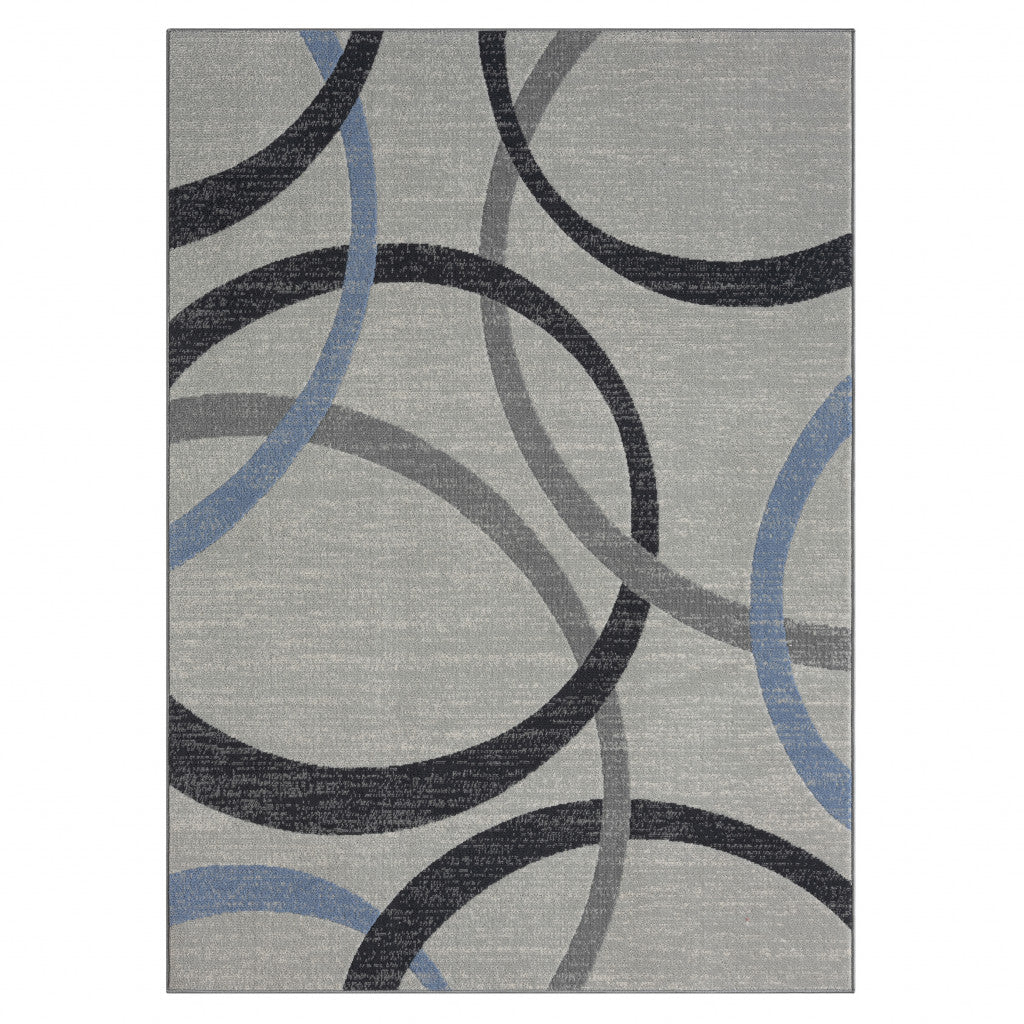 5' X 7' Ivory Blue and Gray Geometric Area Rug