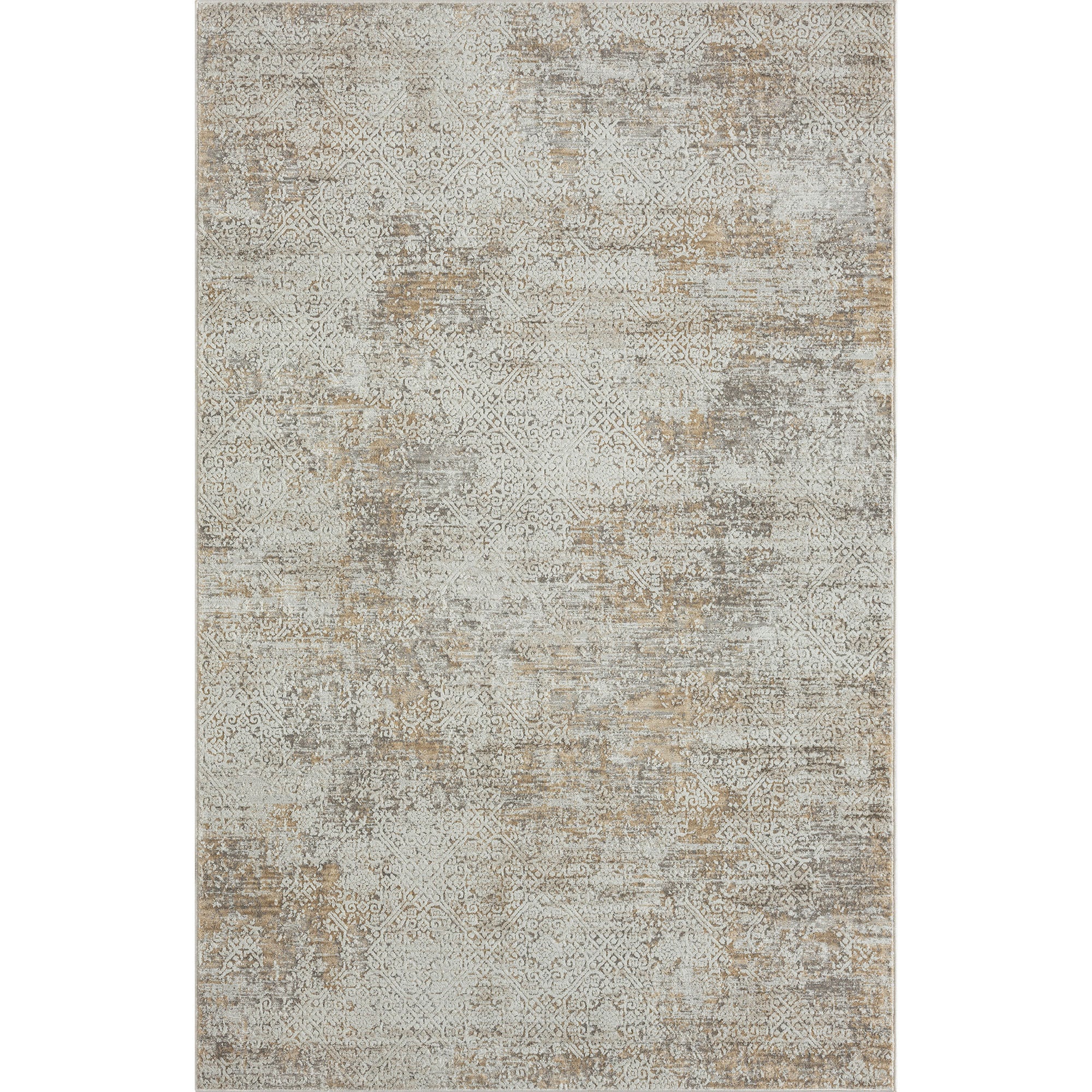 2' X 8' Gray Damask Distressed Runner Rug