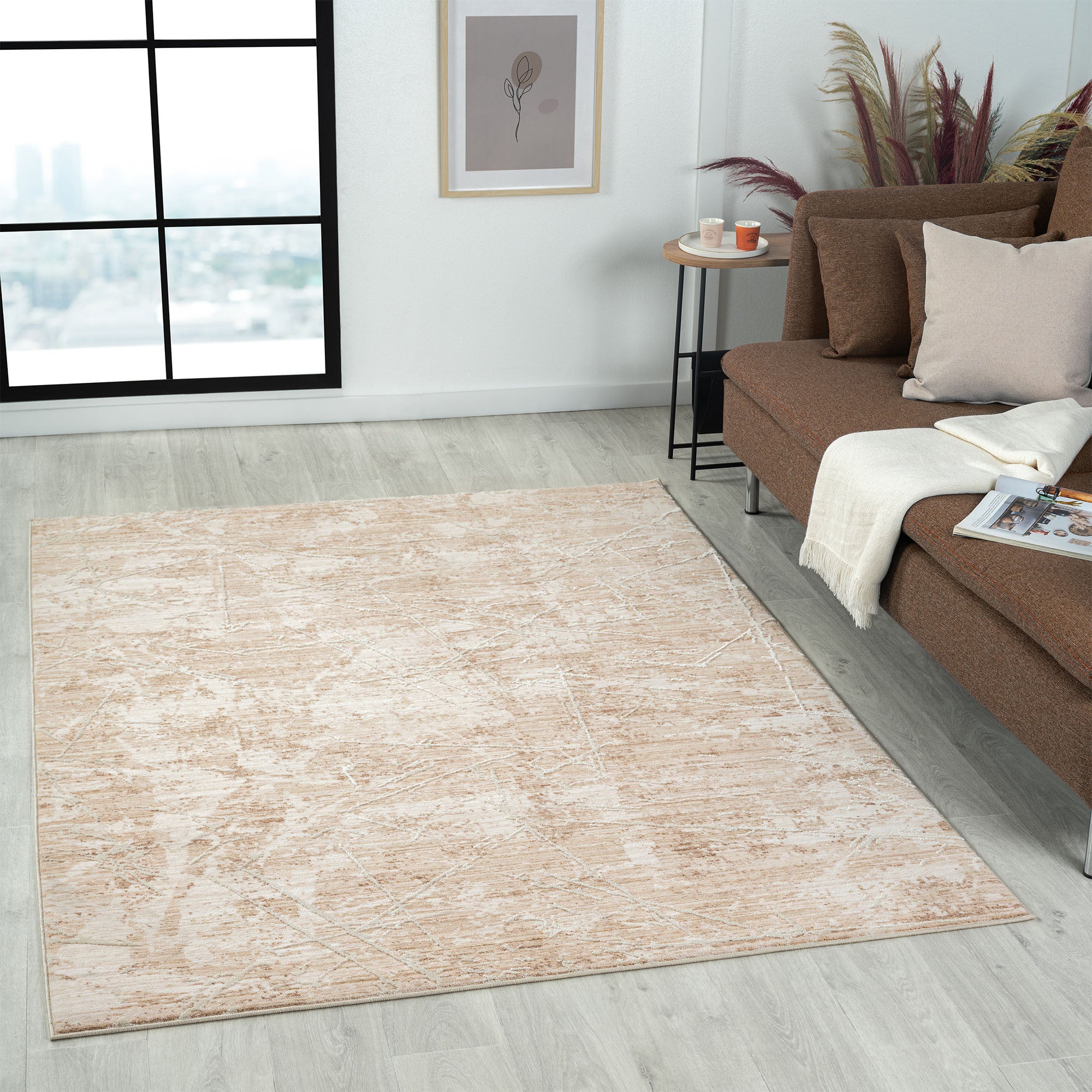 2' X 8' Beige Abstract Runner Rug