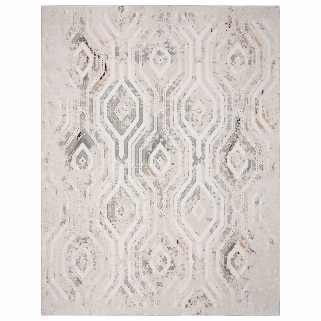 5' X 8' Cream Abstract Distressed Area Rug