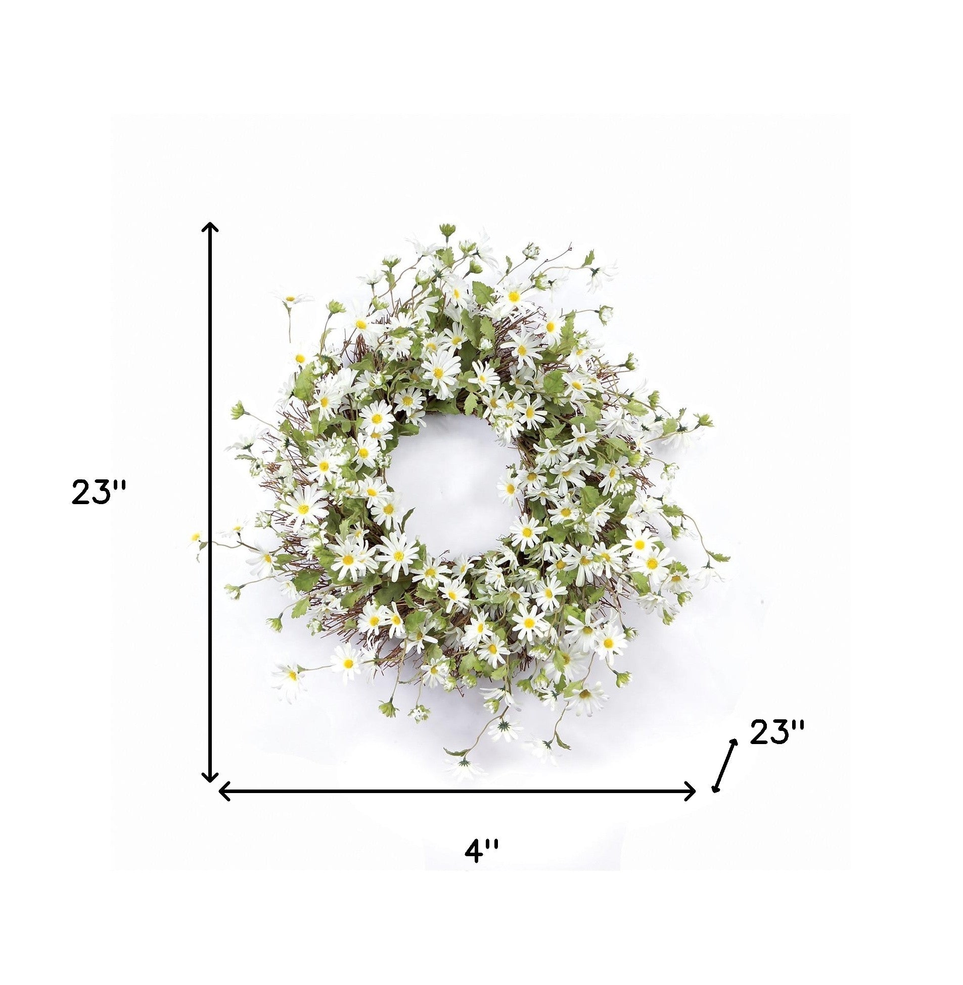 23" Green and White Artificial Spring Daisy Wreath