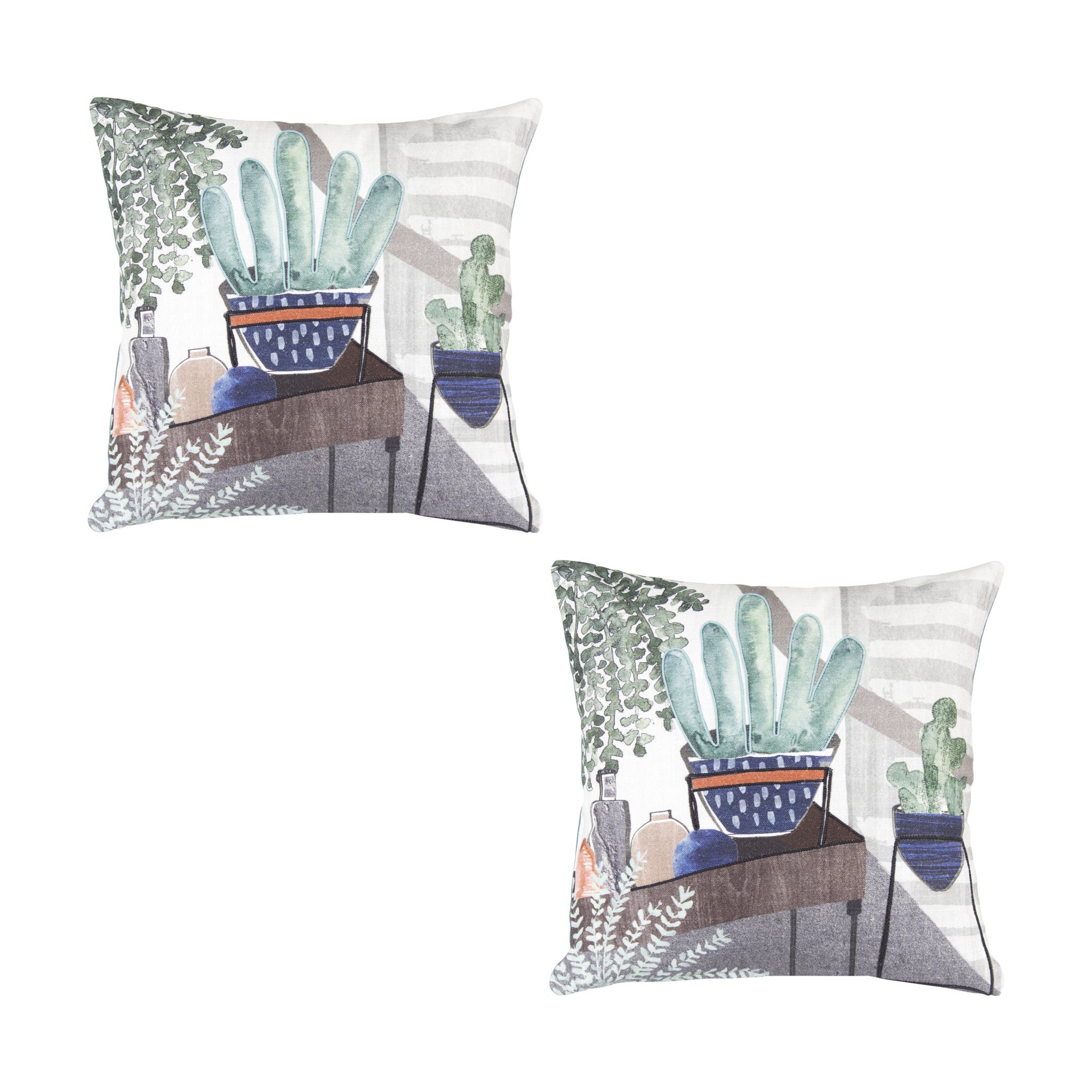 Set of Two 15" Blue and Green Cactus Throw Pillow