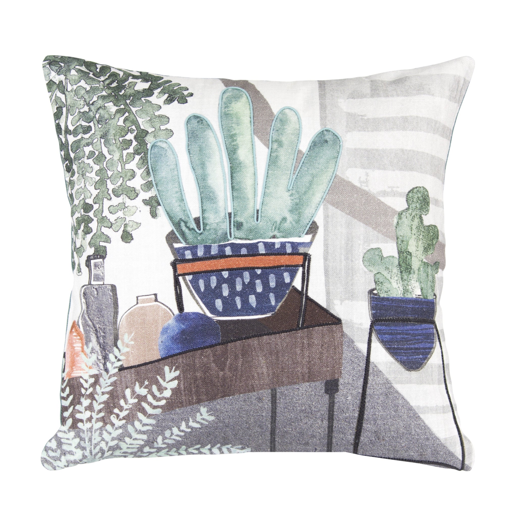 Set of Two 15" Blue and Green Cactus Throw Pillow