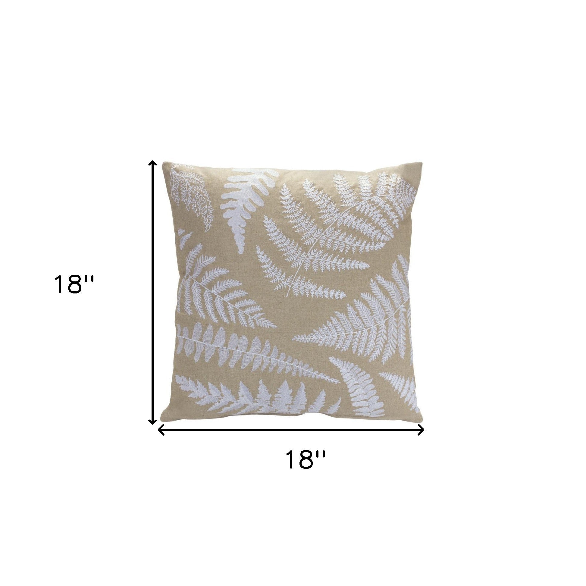 18" Tan and White Tropical Cotton Blend Throw Pillow