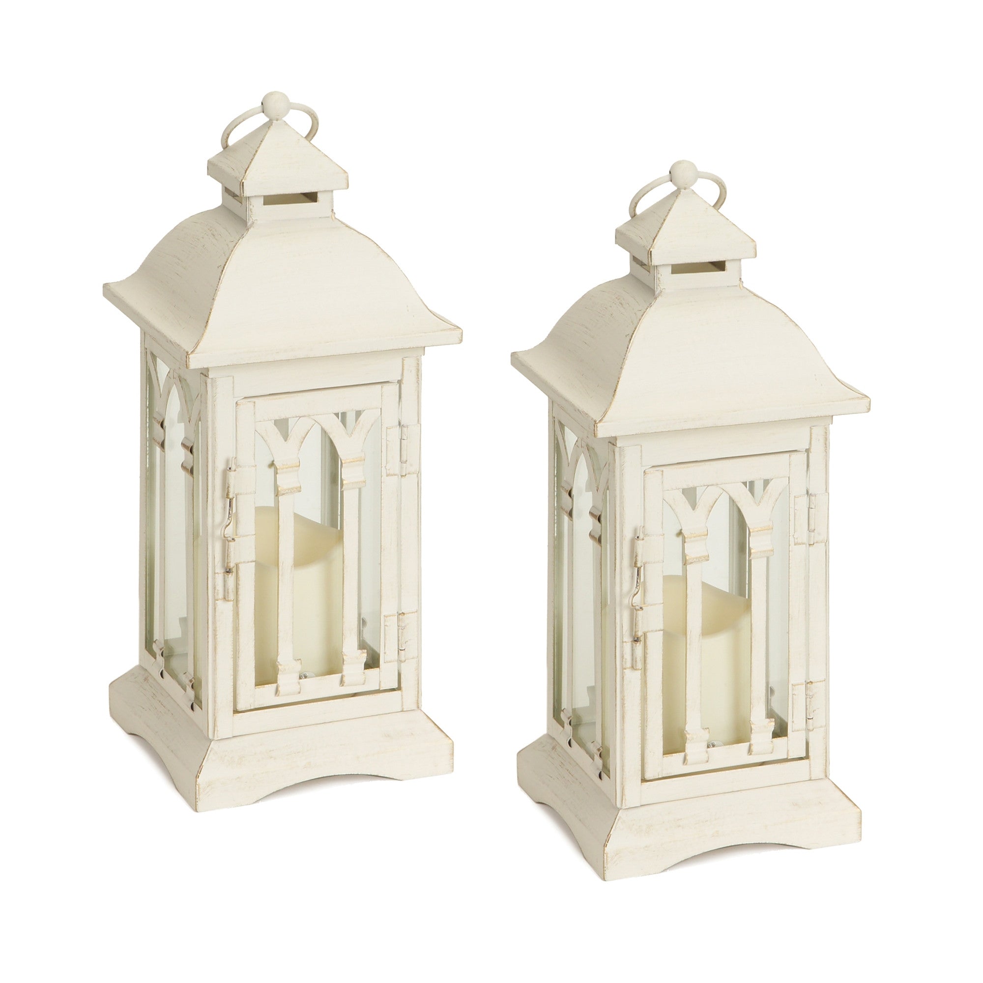 Set Of Two Beige LED Floor Lantern Candle Holder