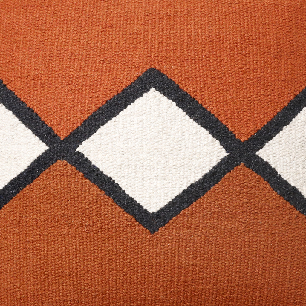 20" X 20" Orange White And Black 100% Cotton Geometric Zippered Pillow