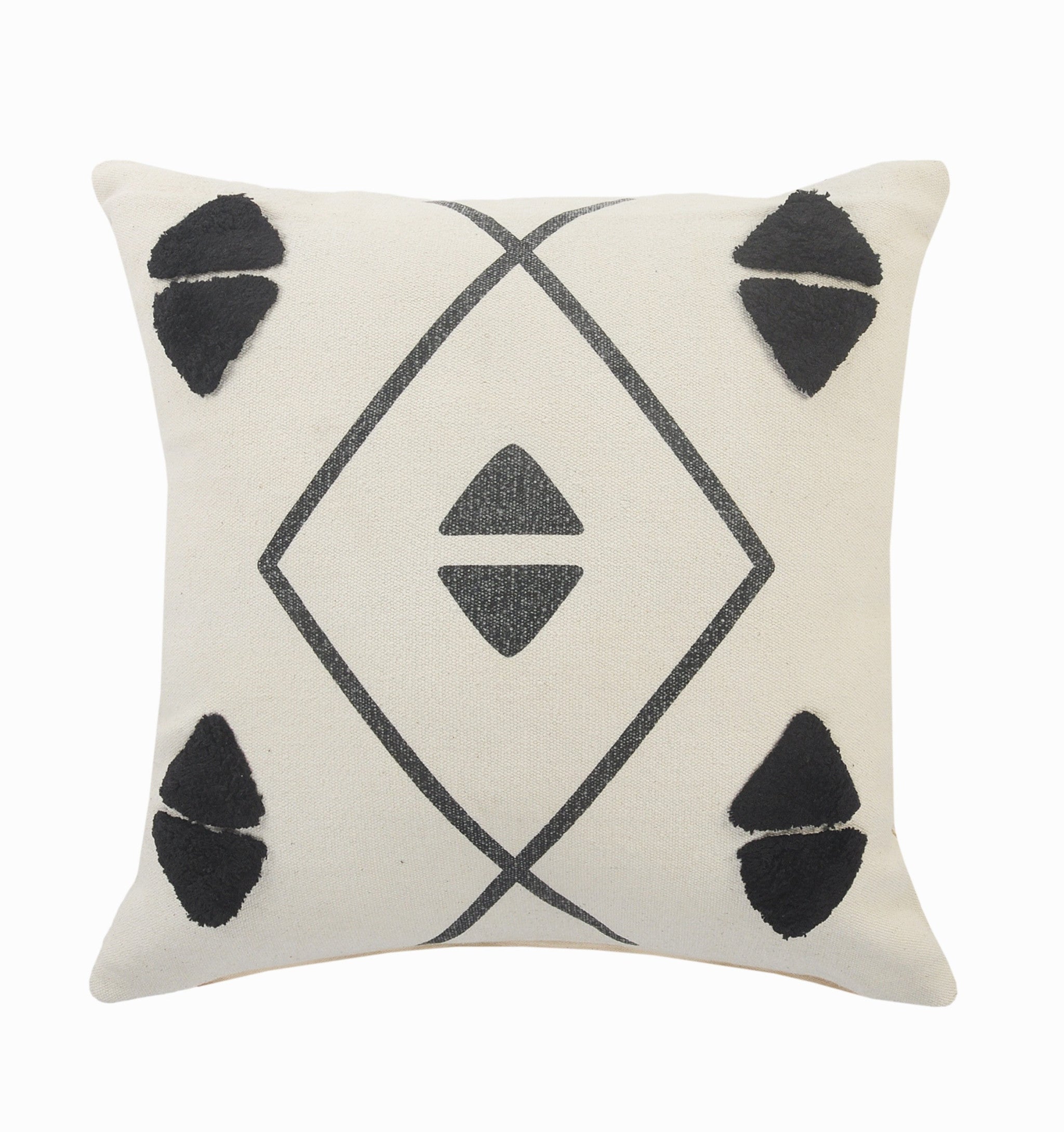 20" X 20" Cream Black And Gray 100% Cotton Geometric Zippered Pillow