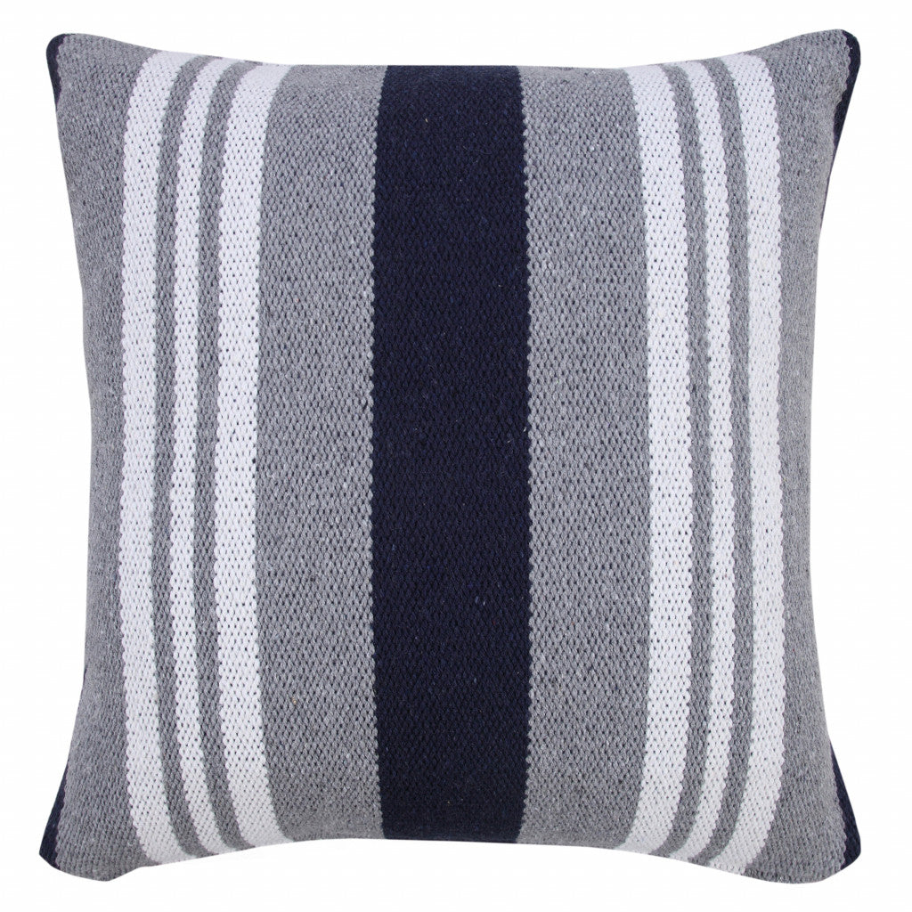 14" X 36" Beige and Gray Striped Cotton Zippered Pillow