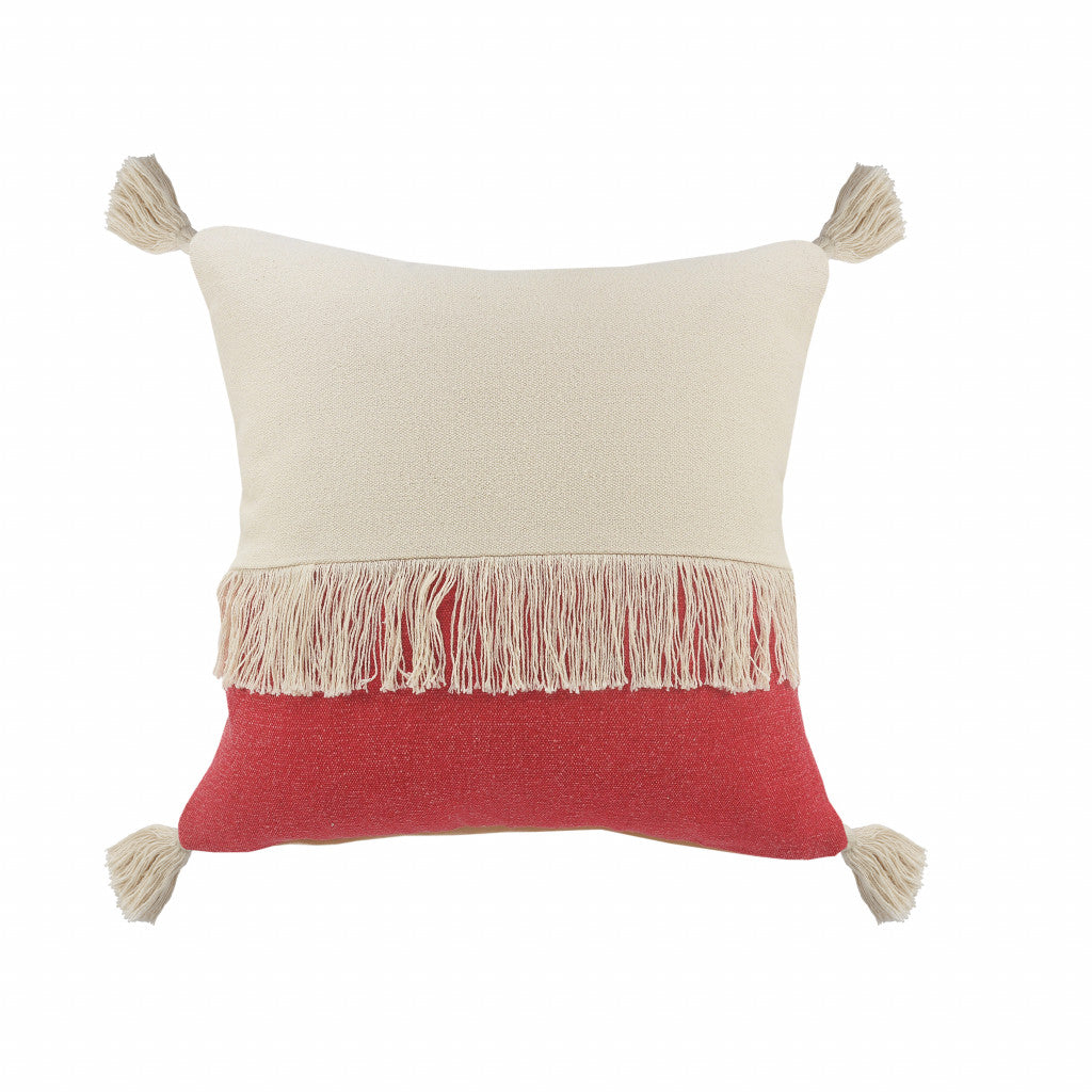 14" X 36" Orange And Off-White 100% Cotton Zippered Pillow